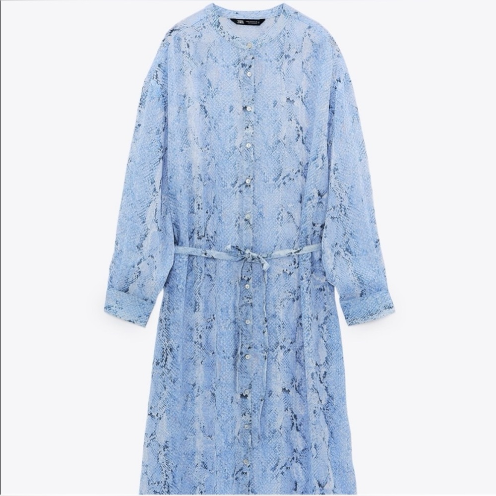 Zara Button Down Shirt Dress Bathing Suit Cover Up Long Sleeve Animal Print - Picture 7 of 14